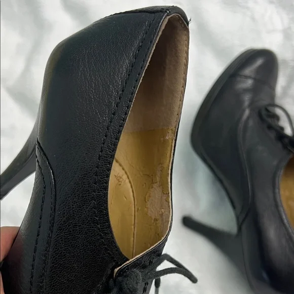 Nine West Black Leather Lace-Up Heel Oxfords 6M - Picture 7 of 8